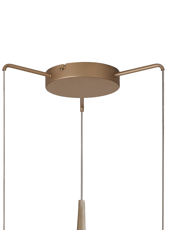 Mantra Elsa 3 Light Pendant Light With Gold Frame Complete With Clear, Chrome And Bronze Glas Shades