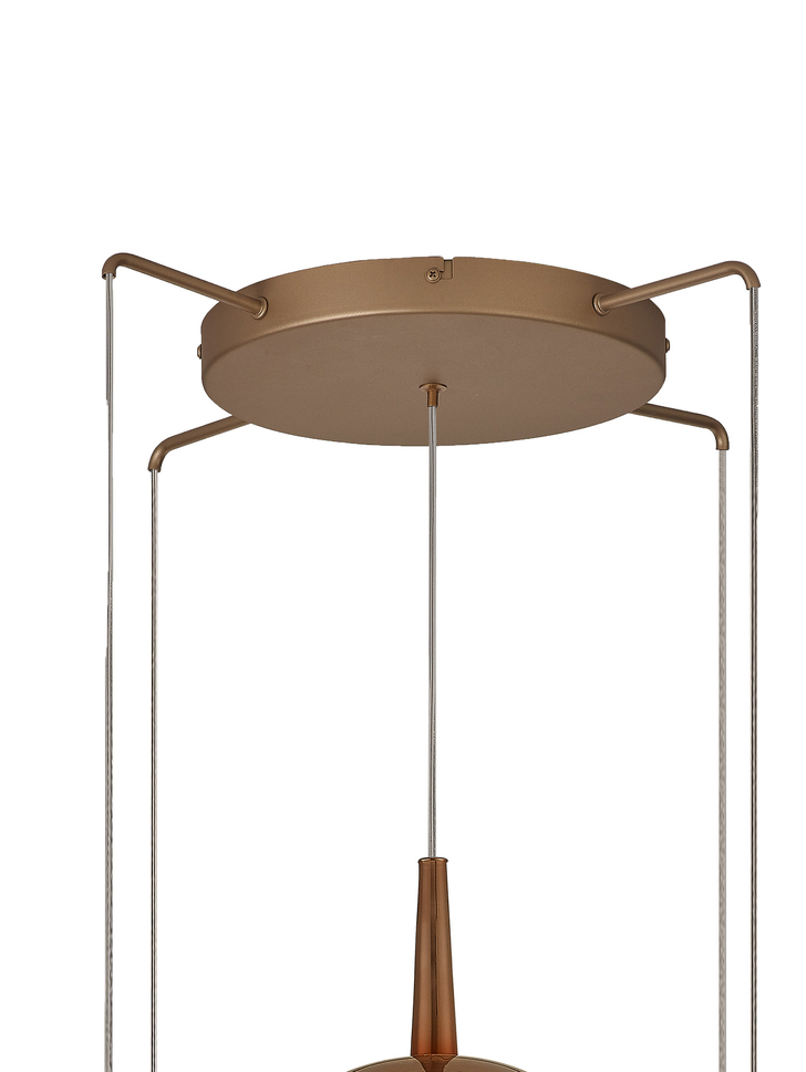 Mantra Elsa 5 Light Pendant Light With Gold Frame Complete With Clear, Chrome And Bronze Glas Shades