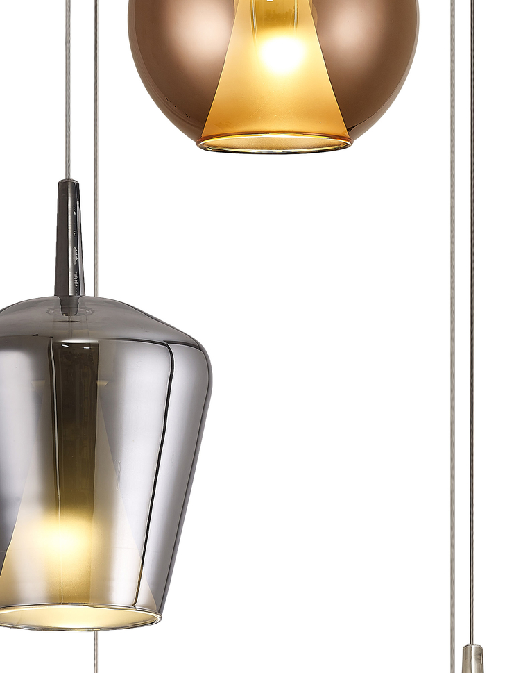 Mantra Elsa 5 Light Pendant Light With Gold Frame Complete With Clear, Chrome And Bronze Glas Shades