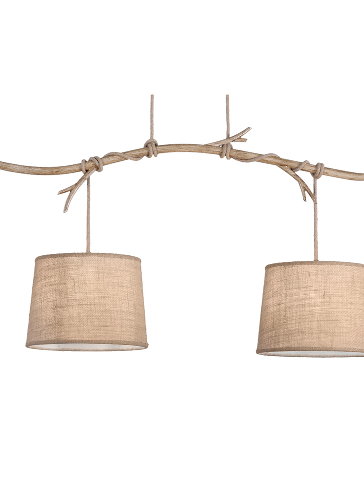 Mantra M6177 Sabina Imitation Wood 2 Light Pendant Complete With Linen Shades