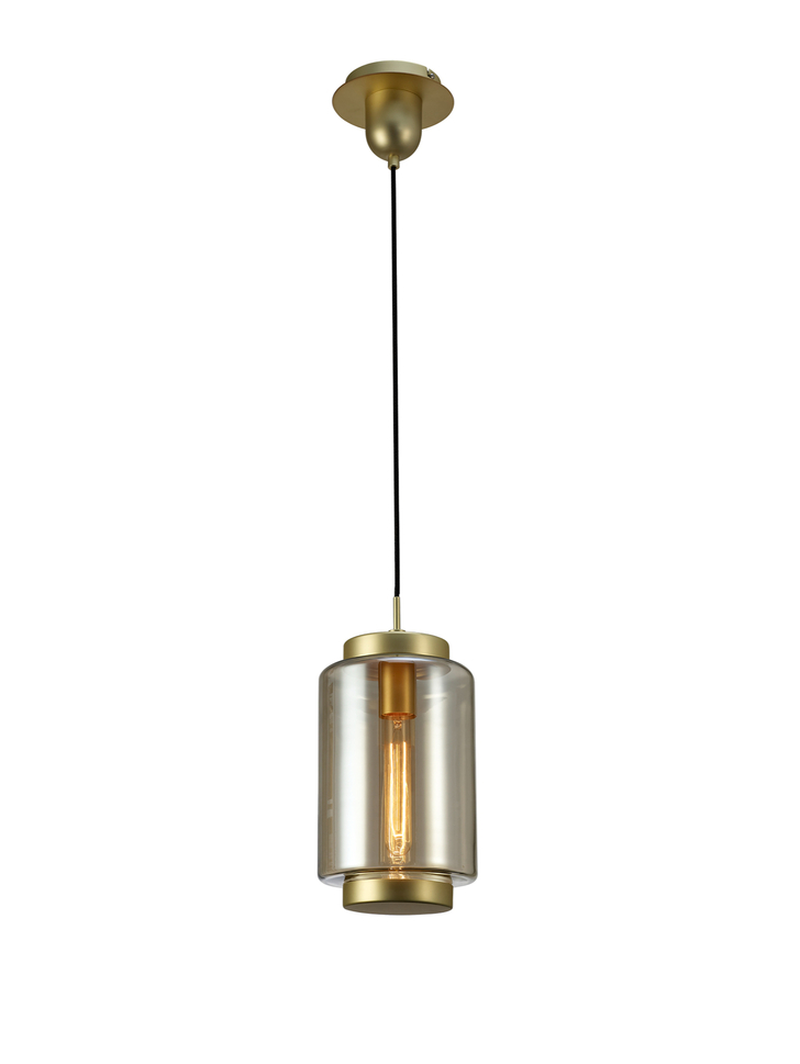 Mantra M6201 Jarras Matt Gold/Cognac Glass 20cm Round Glass Pendant