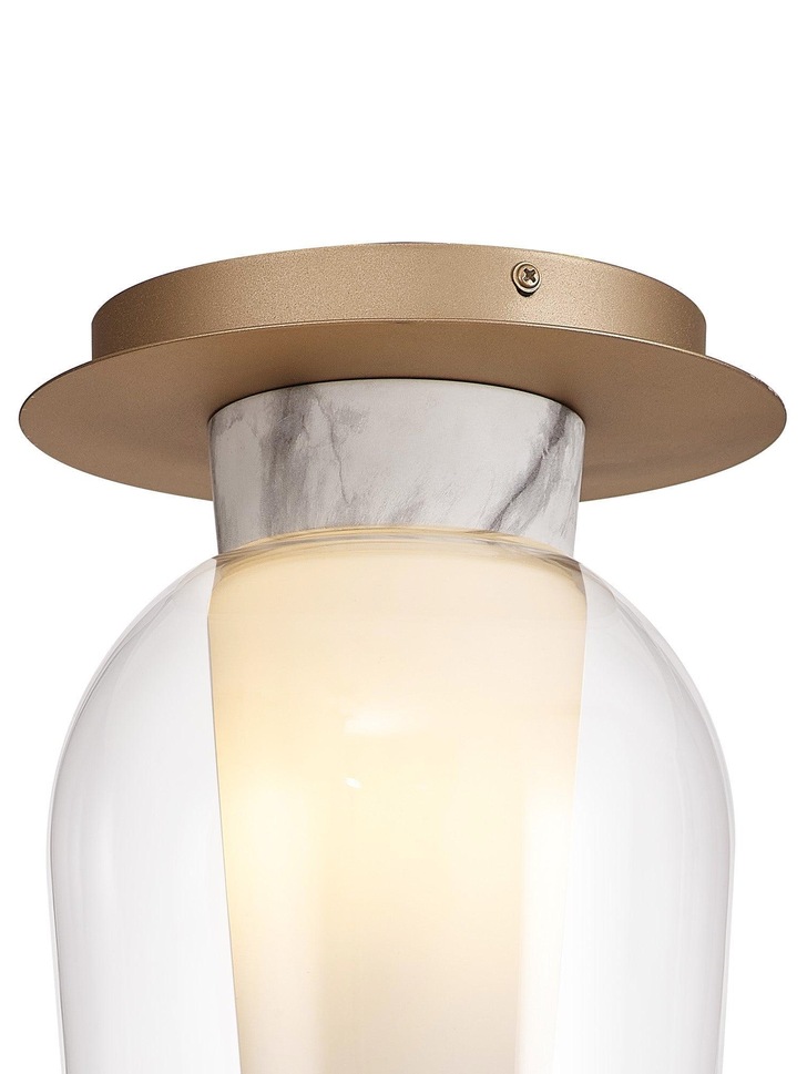 Mantra Nora Gold Flush Ceiling Light With Clear Glass, Frosted Inner And Marble Detailing