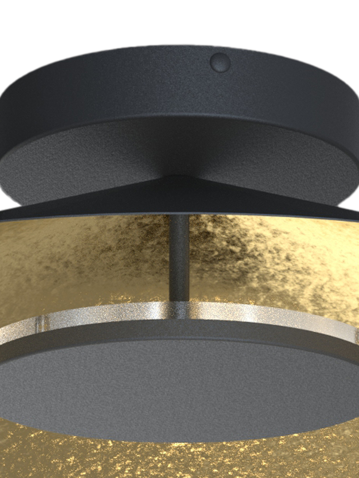 Mantra Orion Large LED Round Flush Ceiling Light Black With Gold Leaf - 3000K