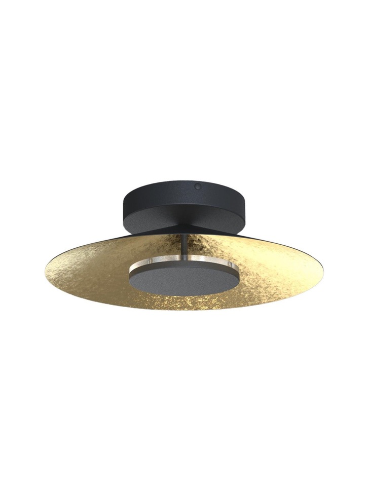 Mantra Orion Medium LED Round Flush Ceiling Light Black With Gold Leaf - 3000K