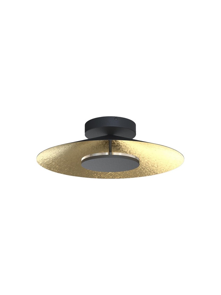 Mantra Orion Small LED Round Flush Ceiling Light Black With Gold Leaf - 3000K