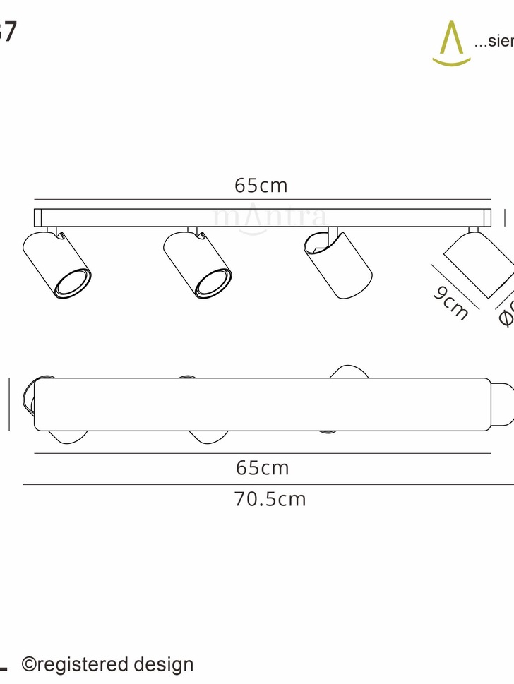 Mantra Sal Matt Black/Satin Gold 4 Light Bar Spotlight With Adjustable Spots