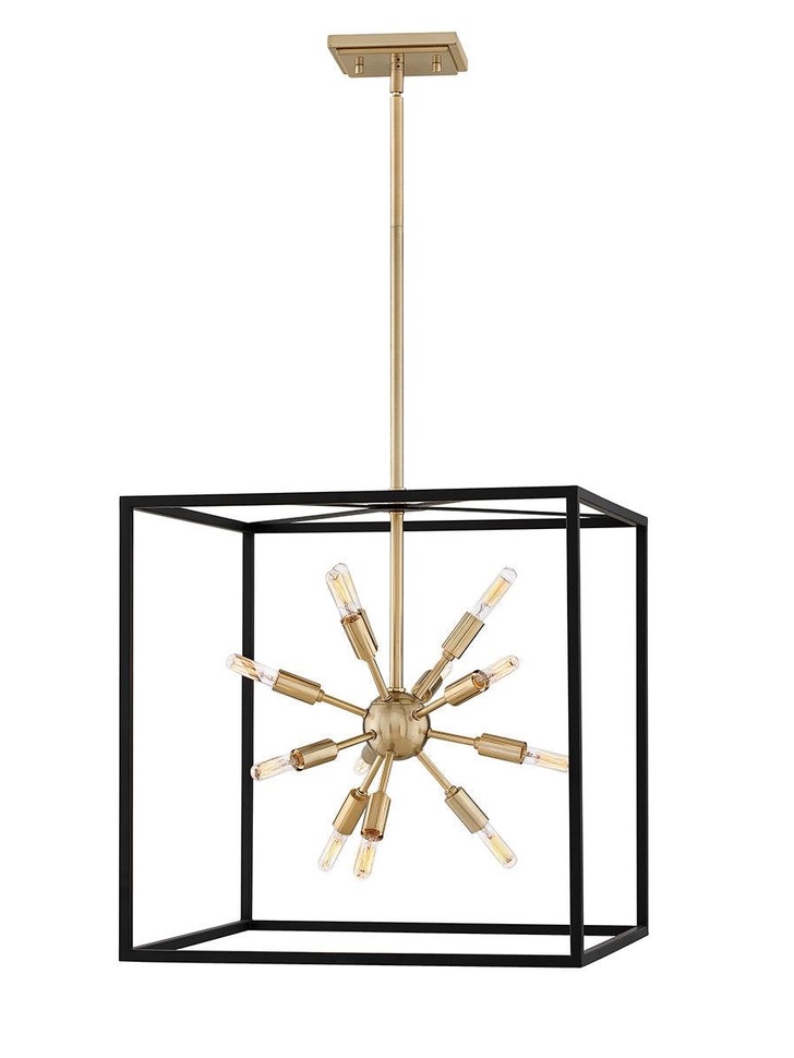 Quintiesse Aros 12 Light Square Lantern Pendant In Black/Warm Brass - QN-AROS-12P