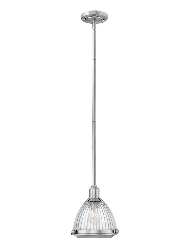 Quintiesse Elroy 1 Light Pendant In Brushed Nickel Complete With Clear Ribbed Glass - QN-ELROY-BN