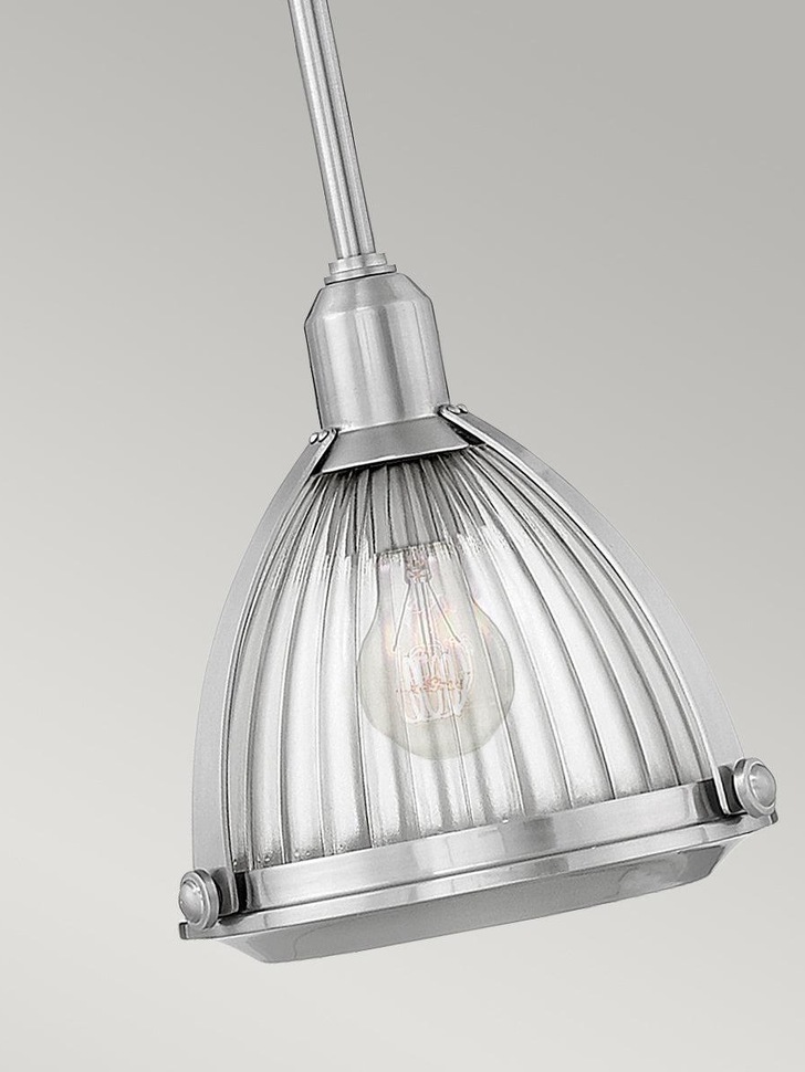 Quintiesse Elroy 1 Light Pendant In Brushed Nickel Complete With Clear Ribbed Glass - QN-ELROY-BN