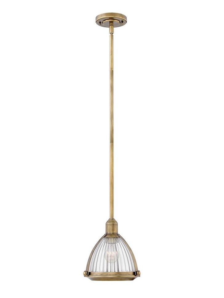 Quintiesse Elroy 1 Light Pendant In Heritage Brass Finish Complete With Clear Ribbed Glass - QN-ELROY-HB