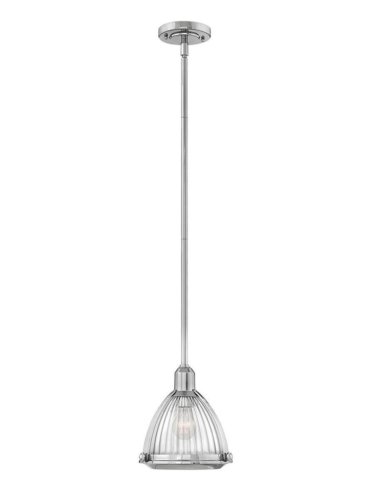 Quintiesse Elroy 1 Light Pendant In Polished Nickel Complete With Clear Ribbed Glass - QN-ELROY-PN