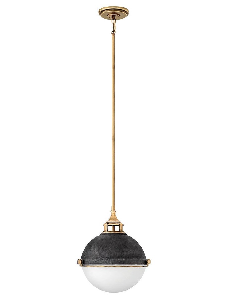 Quintiesse Fletcher 2 Light Pendant In Aged Zinc And Heritage Brass Finishes Complete WIth Etched Opal Glass - QN-FLETCHER-P-M-AZ