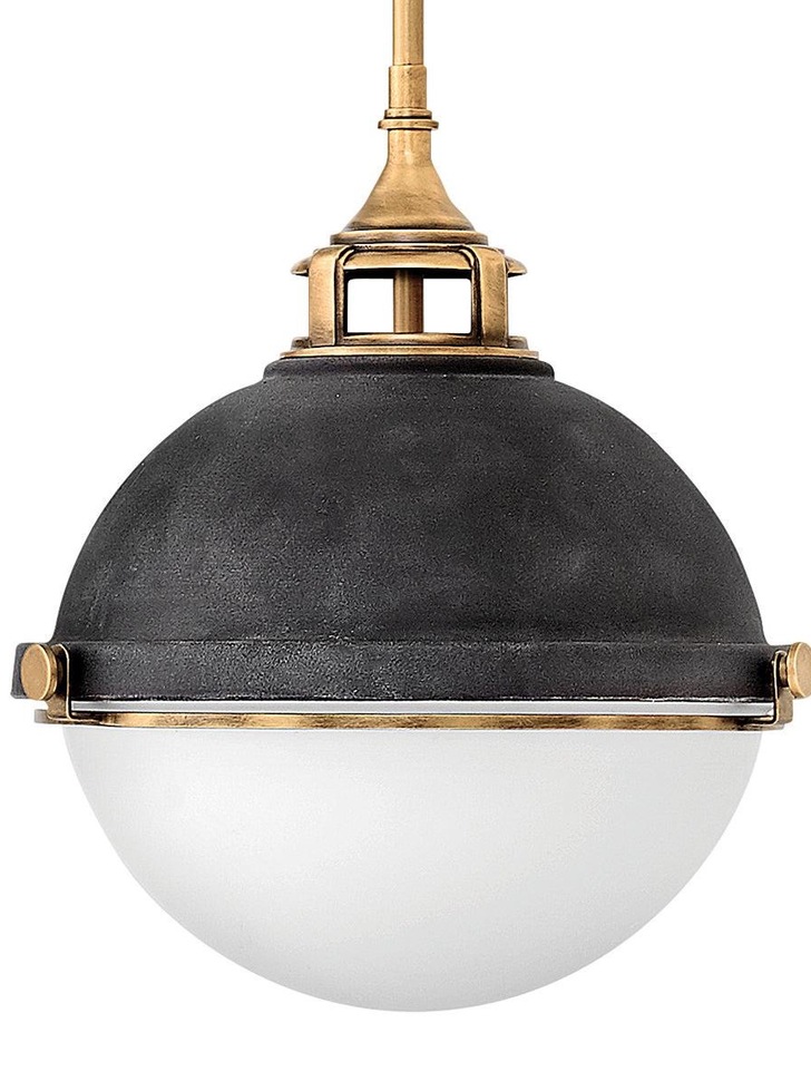 Quintiesse Fletcher 2 Light Pendant In Aged Zinc And Heritage Brass Finishes Complete WIth Etched Opal Glass - QN-FLETCHER-P-M-AZ