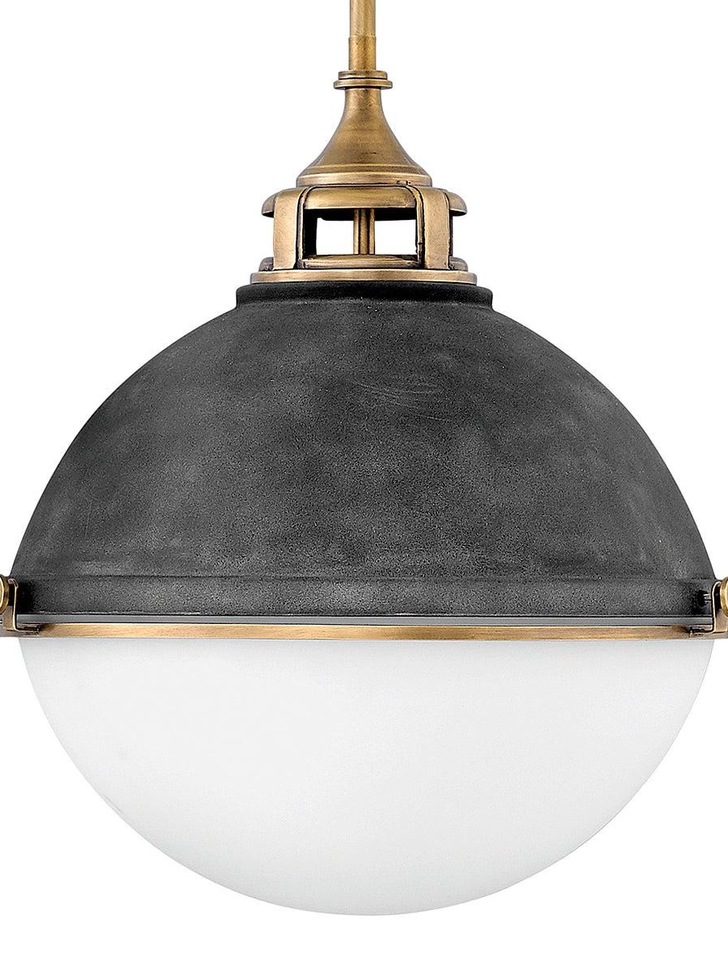 Quintiesse Fletcher 3 Light Pendant In Aged Zinc And Heritage Brass Finishes Complete WIth Etched Opal Glass - QN-FLETCHER-P-L-AZ