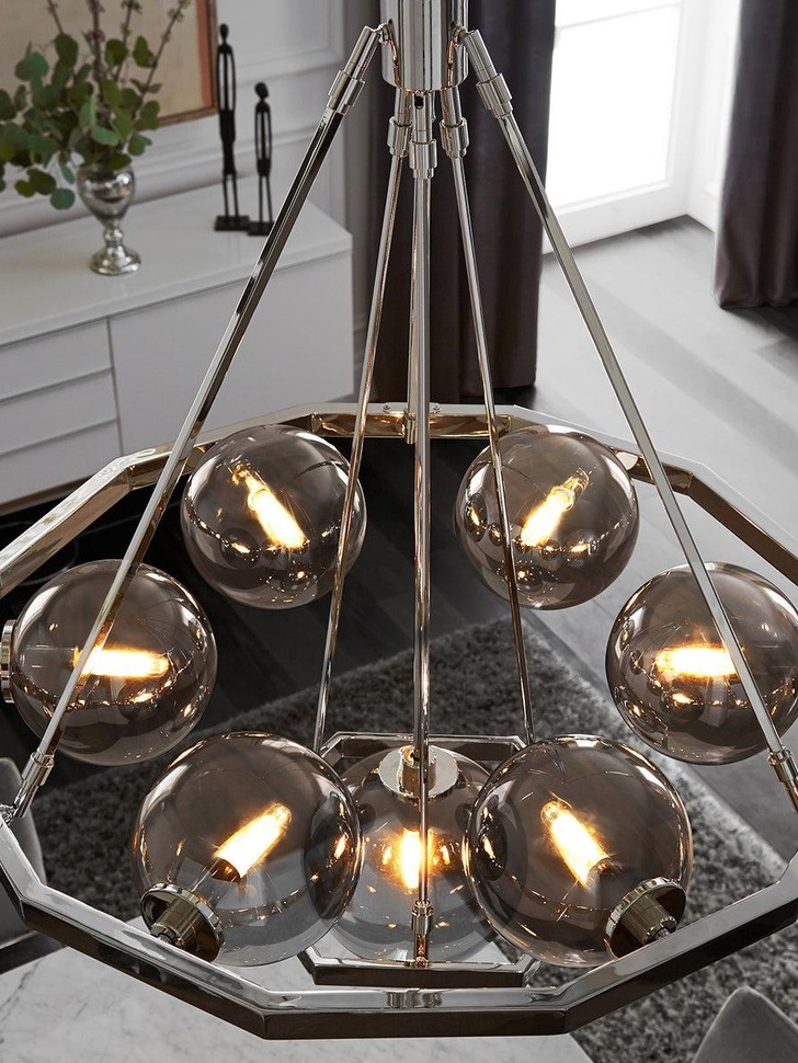 Quintiesse Harper 7 Light Chandelier In Polished Nickel Complete WIth Smoke Glasses - QN-HARPER7