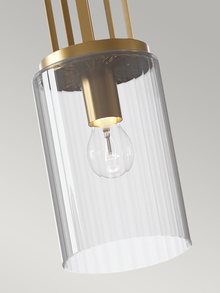 Quintiesse Kimrose 1 Light Mini-Pendant In Brushed Natural Brass Complete With Gently Ribbed Clear Glass Shades - QN-KIMROSE-MP-BNB