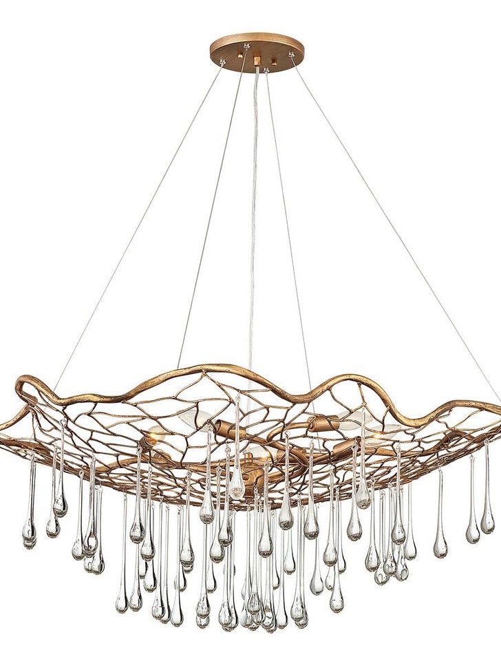 Quintiesse Laguna 6 Light Pendant Light In Burnished Gold Complete With Clear Glass Drops - QN-LAGUNA-6P