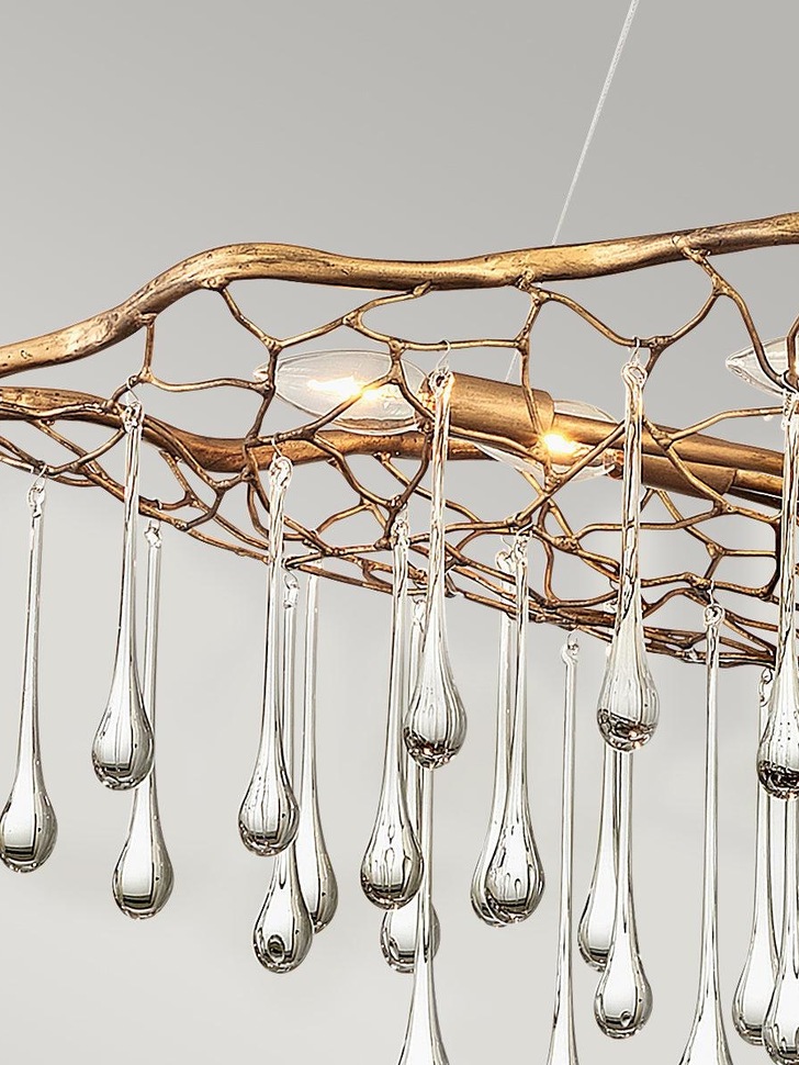 Quintiesse Laguna 8 Light Pendant Light In Burnished Gold Complete With Clear Glass Drops - QN-LAGUNA-8P