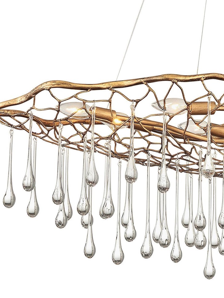 Quintiesse Laguna 8 Light Pendant Light In Burnished Gold Complete With Clear Glass Drops - QN-LAGUNA-8P