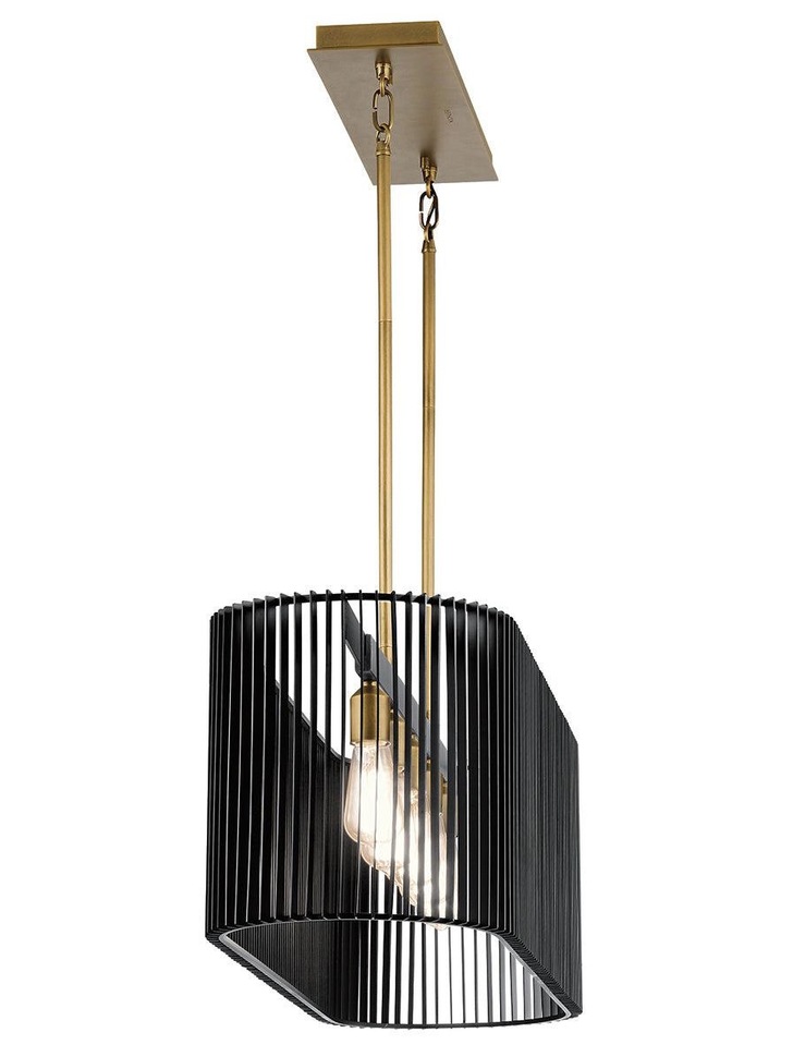 Quintiesse Linara 5 Light Linear Chandelier In Black And Natural Brass - QN-LINARA-ISLE-BK