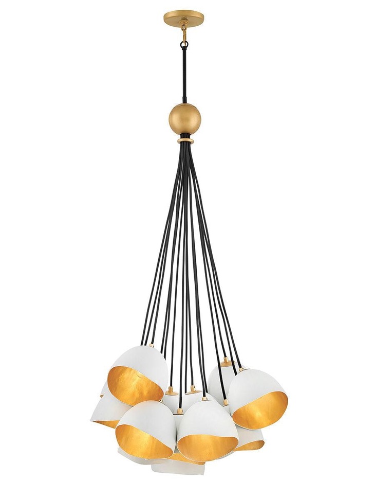 Quintiesse Nula 15 Light Cluster Pendant In White And Gold With Black Cable - QN-NULA15P