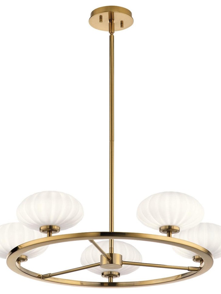 Quintiesse Pim 5 Light Chandelier In Fox Gold Complete With Eched Cased Opal Glasses - QN-PIM5-FXG