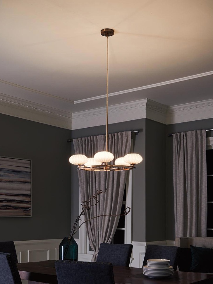 Quintiesse Pim 5 Light Chandelier In Fox Gold Complete With Eched Cased Opal Glasses - QN-PIM5-FXG