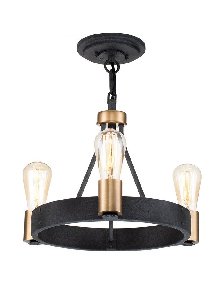 Quintiesse Silas 3 Light Pendant/Semi-Flush In Aged Zinc And Heritage Brass - QN-SILAS-3P-DZ