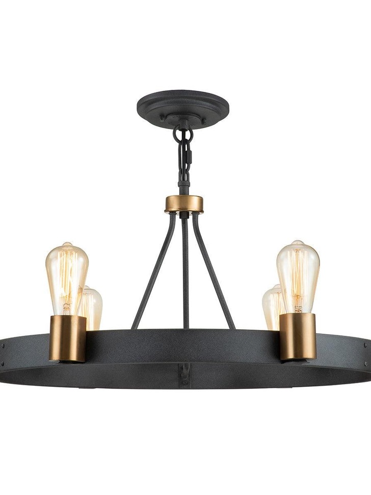 Quintiesse Silas 6 Light Pendant/Semi-Flush In Aged Zinc And Heritage Brass - QN-SILAS-6P-DZ