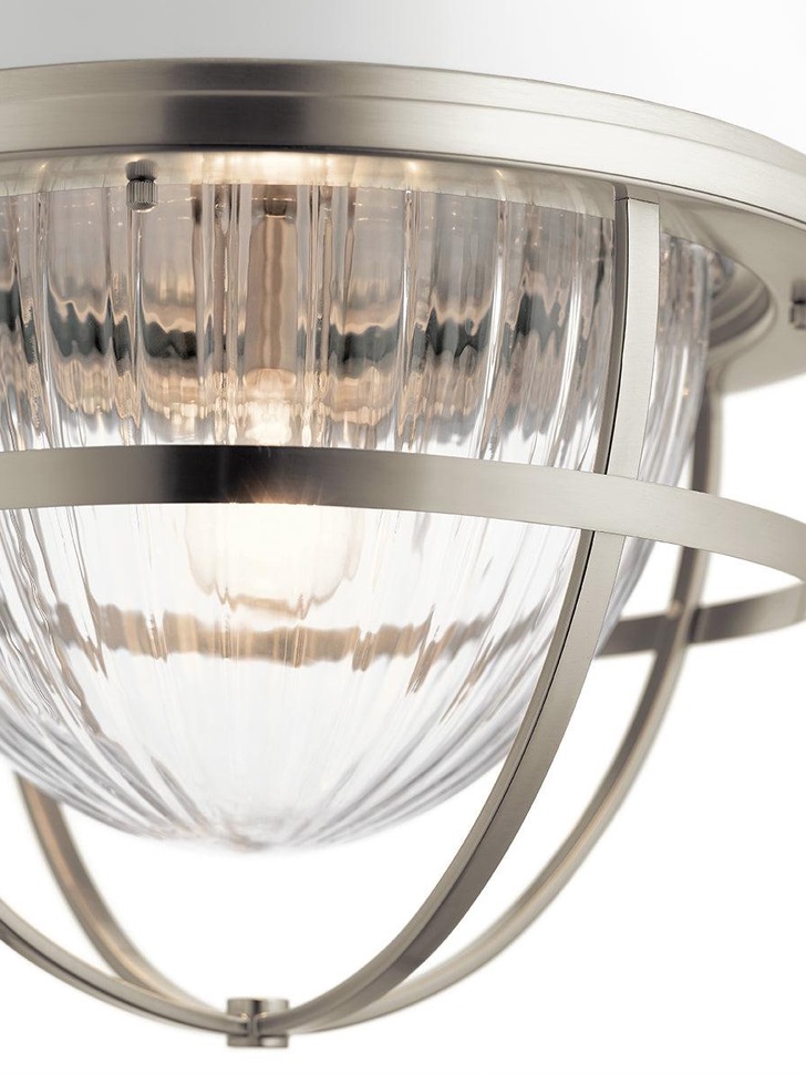 Quintiesse Tollis 1 Light Pendant In Brushed Nickel And White Complete With Clear Ribbed Glass - QN-TOLLIS-P-BN