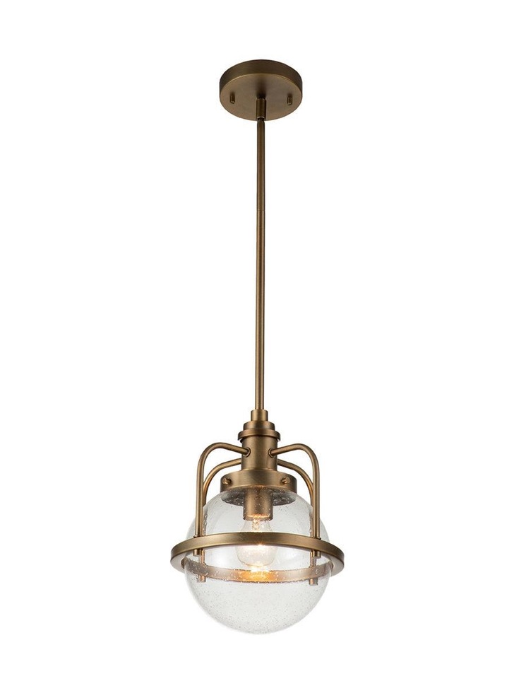 Quintiesse Triocent 1 Light Pendant/Semi-Flush Light In Natural Brass Complete WIth Clear Seeded Glass - QN-TRIOCENT-P-NBR