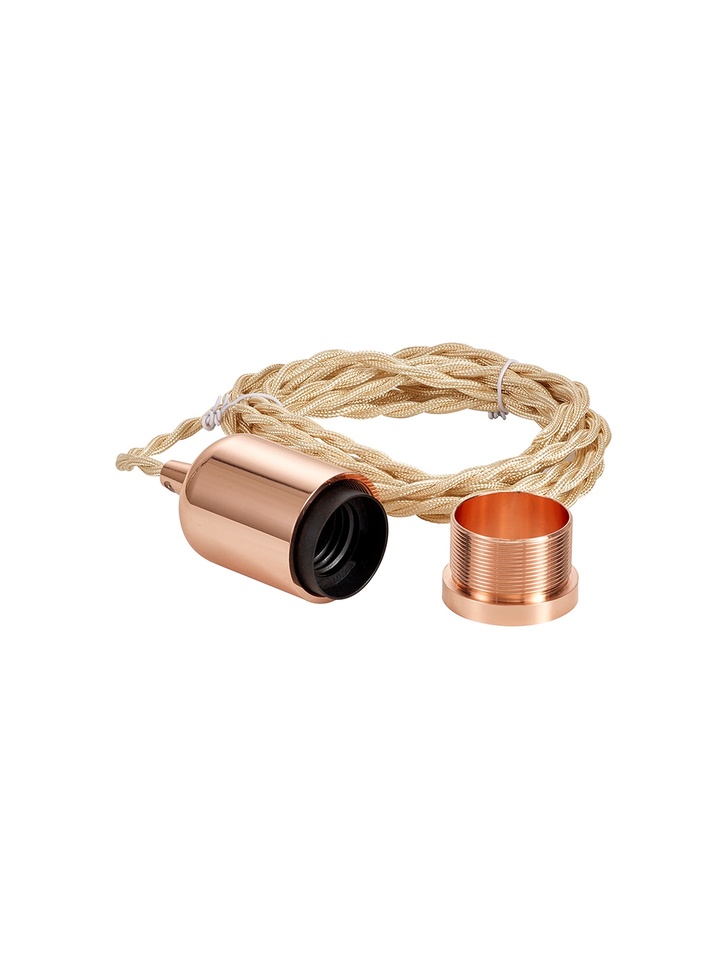 Rose Gold E27 Metal Lampholder Kit With Cable Clamp And 3m Rose Gold Braided Twisted Cable