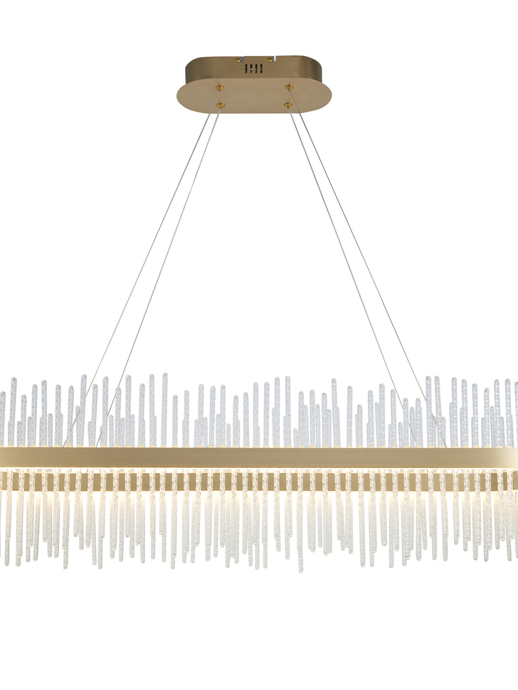 Thorlight Etta LED Linear Bar Pendant Brushed Gold With Clear Twisted Glass Rods