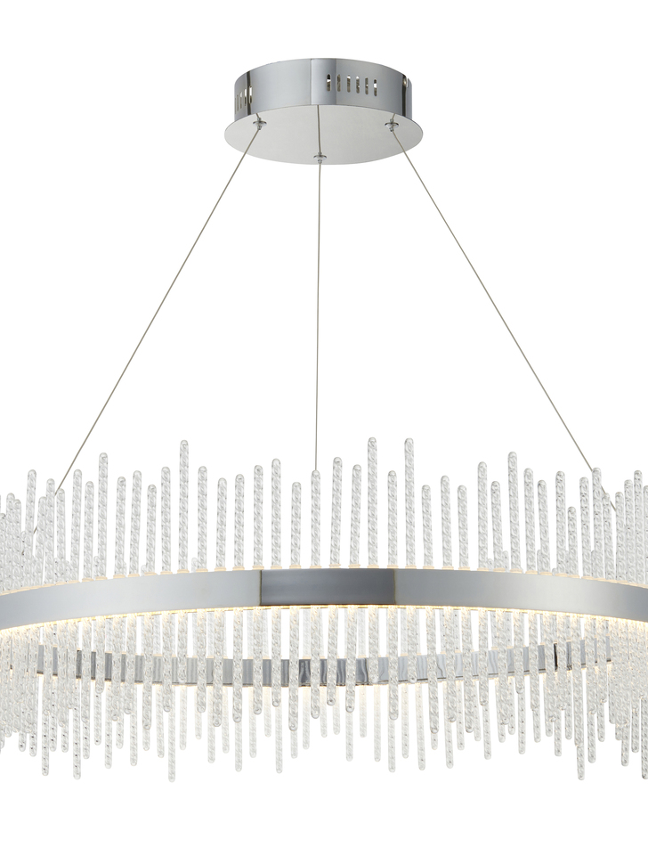 Thorlight Etta LED Round Pendant Polished Chrome With Clear Twisted Glass Rods