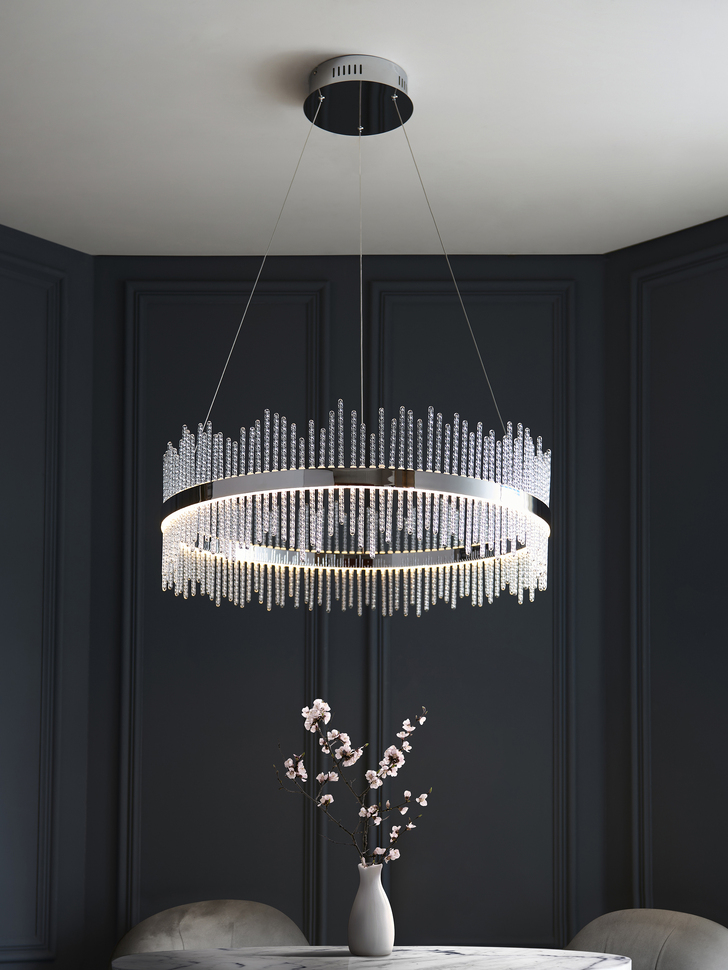 Thorlight Etta LED Round Pendant Polished Chrome With Clear Twisted Glass Rods