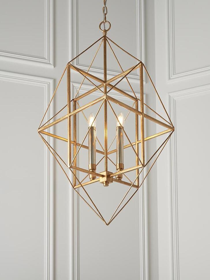 Thorlight Mercedes Antique Gold And Silver Leaf Angular Framed Multi-Pendant Light