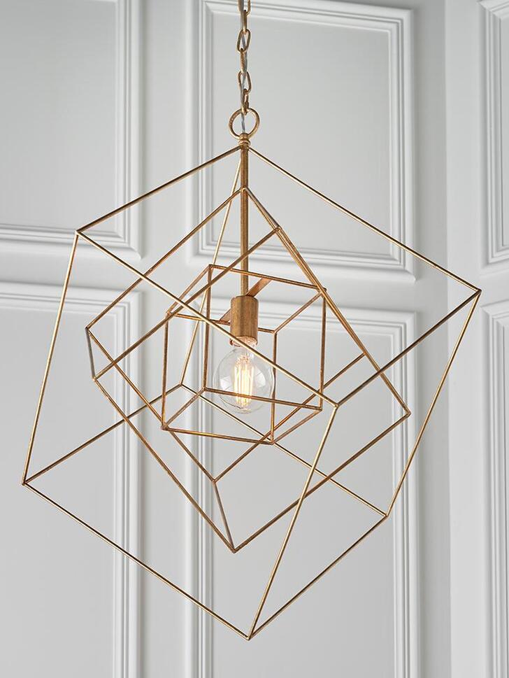 Thorlight Mercedes Large Antique Gold Leaf Angular Framed Single Pendant Light