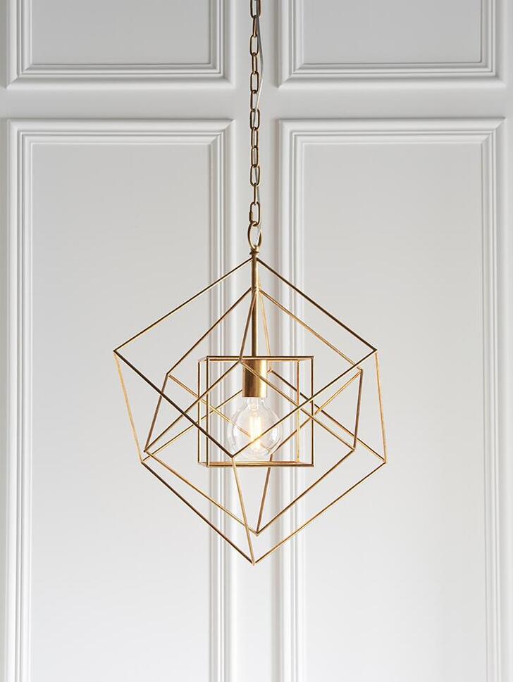 Thorlight Mercedes Medium Antique Gold Leaf Angular Framed Single Pendant Light