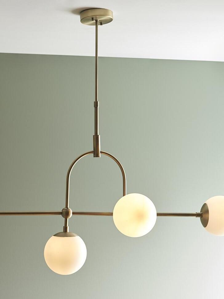 Thorlight Merlin Matt Antique Brass Finish 5 Light Linear Bar Pendant Complete With Opal Glass Globes