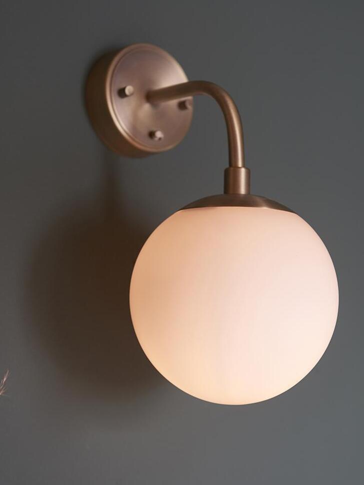 Thorlight Merlin Matt Antique Brass Finish Single Wall Light Complete With Opal Glass Globe