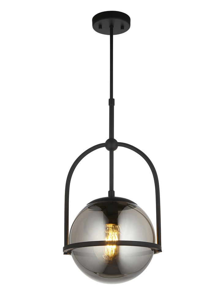 Thorlight Merlin Single Pendant Light Black With Smoked Glass Globe