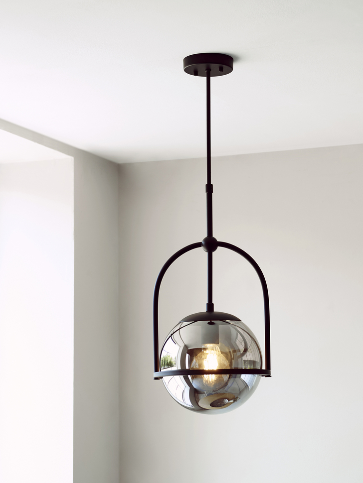 Thorlight Merlin Single Pendant Light Black With Smoked Glass Globe