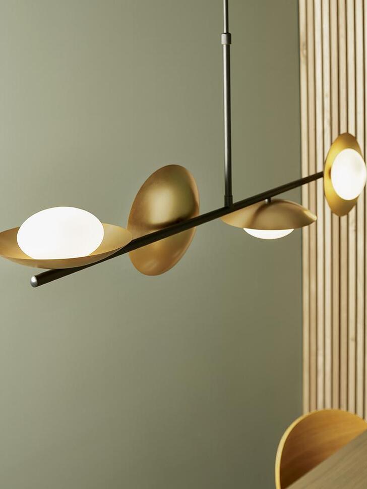 Thorlight Noelle Dark Bronze & Gold Finish 4 Light Linear Bar Pendant Complete With Opal Glasses