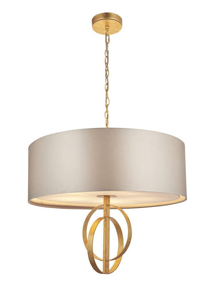 Thorlight Noor Antique Gold Leaf 5 Light Pendant Complete With Satin Mink Fabric Shade & Vintage White Diffuser