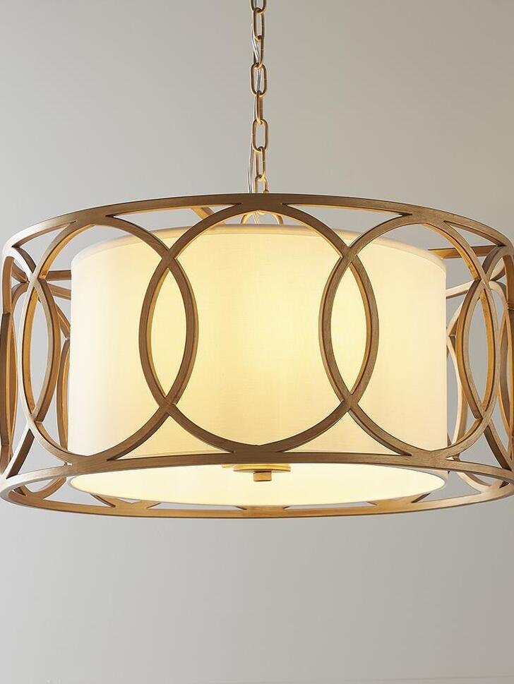 Thorlight Raquel Brushed Gold Finish 4 Light Shaped Pendant Complete With White Fabric Shade