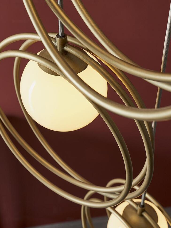 Thorlight Ravi Brushed Gold Finish 3 Light Cluster Pendant Complete With Glossy Opal Glass Globes