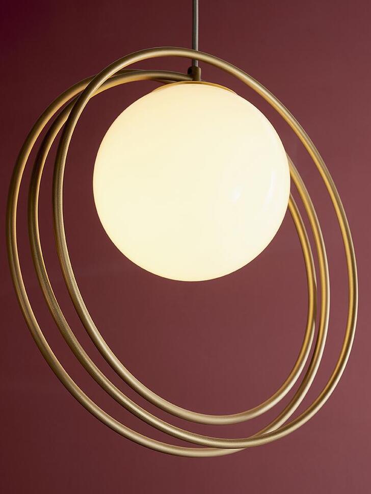 Thorlight Ravi Brushed Gold Finish Single Pendant Light Complete With Glossy Opal Glass Globe