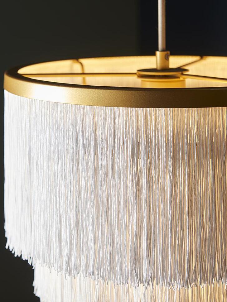 Thorlight Rey Matt Gold Finish Pendant Light Complete With White Soft Tassels