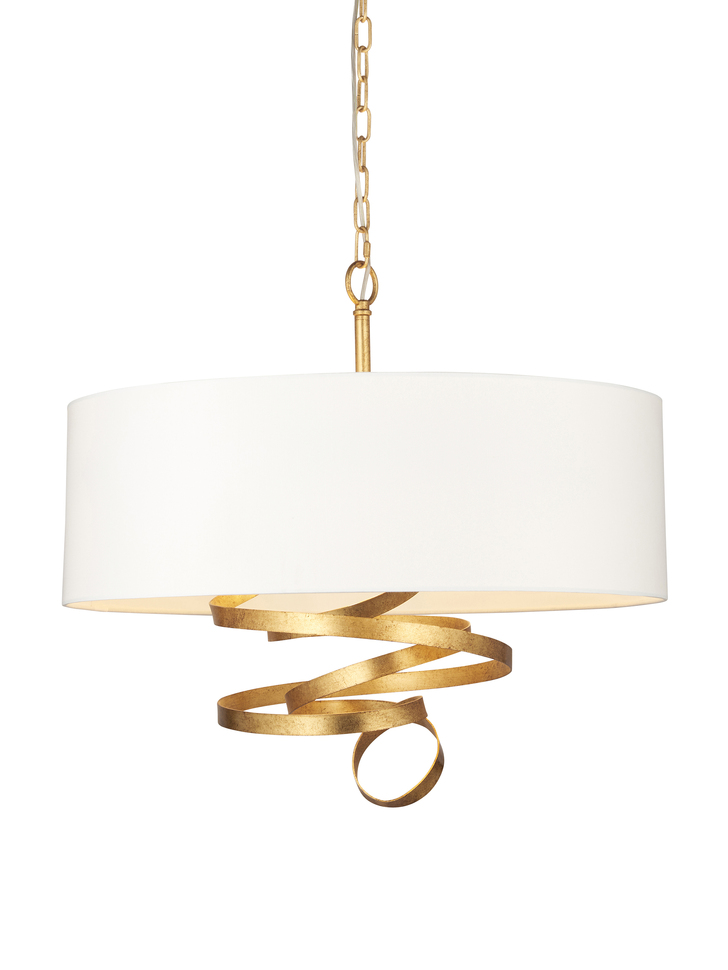 Thorlight Talon 3 Light Pendant Gold Leaf Decorative Metalwork With Ivory Cotton Shade