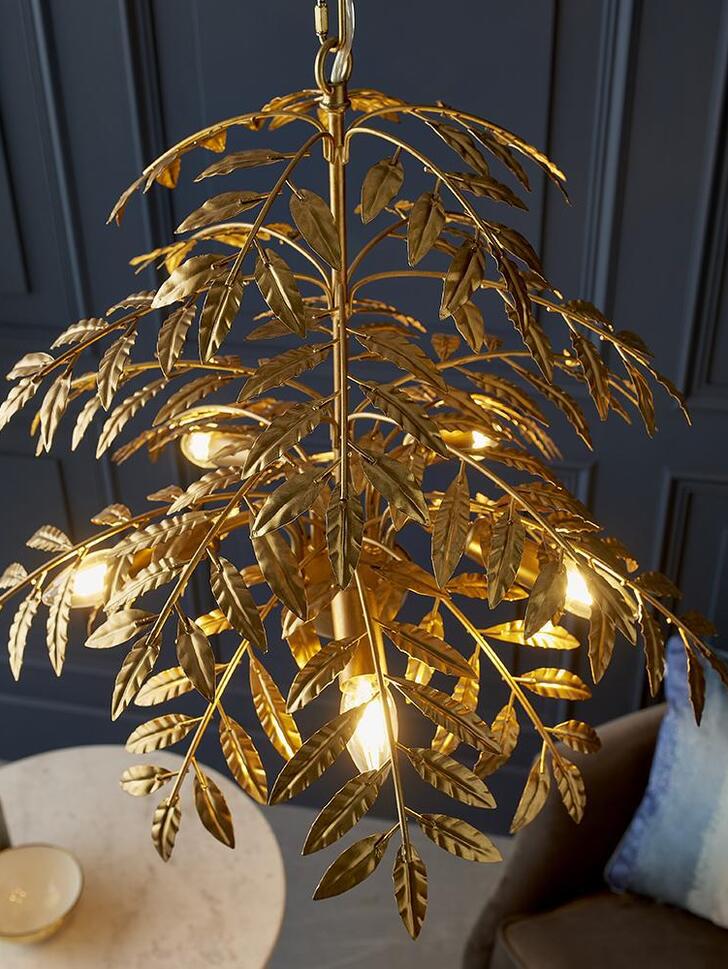 Thorlight Tatum Distressed Gold 5 Light Layered Leaf Pendant